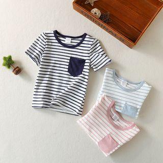 Short-sleeve Crewneck Pocketed Striped T-shirt