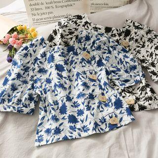 Flower-print Square-neck Crop Blouse