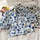 Flower-print Square-neck Crop Blouse