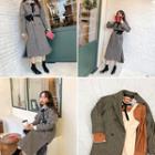 Flounced Wool Blend Houndstooth Coat Brown - One Size