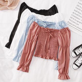 Long-sleeve Smocked Crop Top