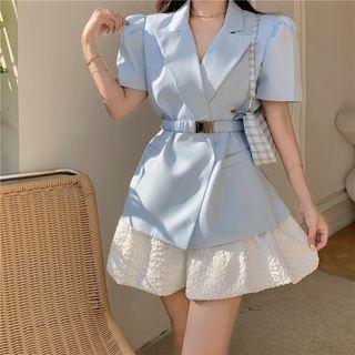 Short-sleeve Shirred Blazer / A-line Skirt
