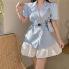Short-sleeve Shirred Blazer / A-line Skirt
