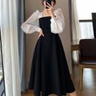 Long-sleeve Organza Panel A-line Dress