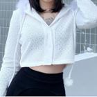 Furry Trim Hooded Cropped Cardigan