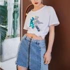 Sequined Short-sleeve T-shirt White - One Size