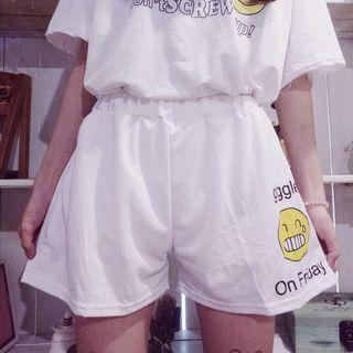 Smiley Print Wide Leg Shorts