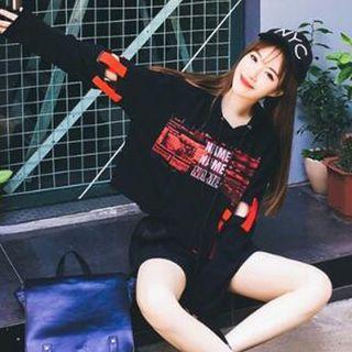 Cut-out Sleeve Print Hoodie