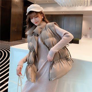 Set: Padded Zip Vest + Mock-turtleneck Midi Rib Knit Dress