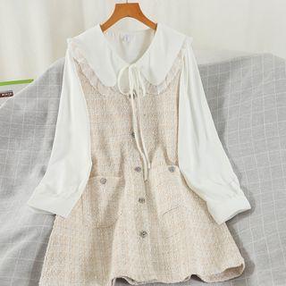 Set: Ruffled Blouse + Overall Dress
