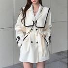 Lapel Contrast Trim Lace-up Long-sleeve Jacket