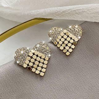 Rhinestone Alloy Heart Earring 1 Pair - As Shown In Figure - One Size