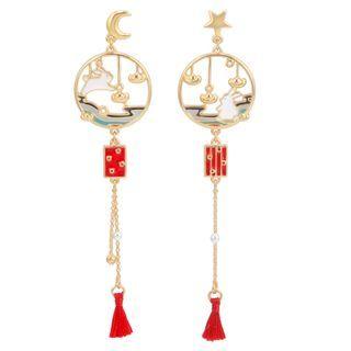 Rabbit / Cat Eye Stone Asymmetrical Alloy Dangle Earring