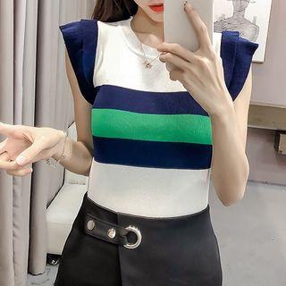 Cap-sleeve Color Block Knit Top