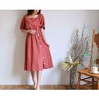 Square-neck Elbow-sleeve A-line Midi Dress