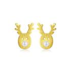 Sterling Silver Plated Gold Simple Cute Deer Fashion Pearl Stud Earrings Golden - One Size