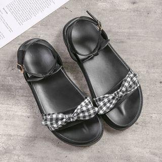 Plaid Bow Ankle-strap Sandals