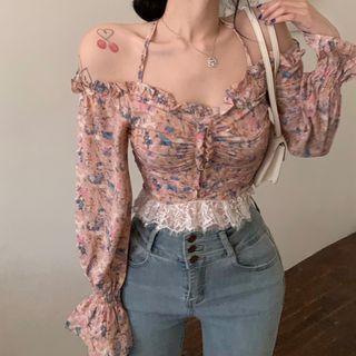 Floral Print Cold Shoulder Blouse
