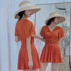 V-neck Short-sleeve Wrap Swimdress