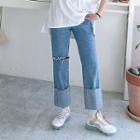 Slit-detail Cuff-hem Straight-cut Jeans