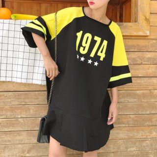 Color Block Printed 3/4-sleeve T-shirt Dress