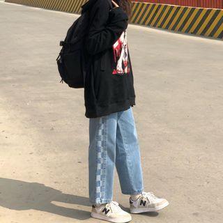 Check Wide Leg Jeans