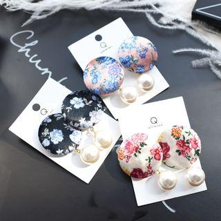 Floral Print Velvet Button Earring