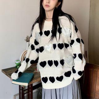 Heart Print Frill Trim Sweater