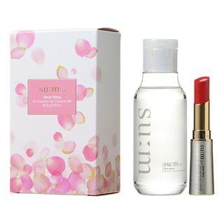 Su:m37 - Dear Flora Enriched Lip Creamer Spring Edition: #01 Deep Rose Red + Cleansing Water 100ml 2pcs