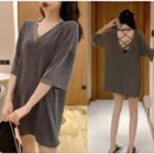 3/4-sleeve Glitter Cutout Mini T-shirt Dress