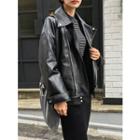 Asymmetric Zip-up Faux-leather Jacket Black - One Size