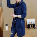 Bee Appliqued Double-breasted Denim Coat