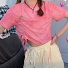 Tie-dye Drawstring Accent Short Sleeve T-shirt Pink - One Size