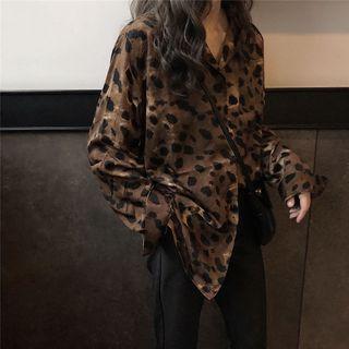 Leopard Print Long Sleeve Blouse As Shown In Figure - One Size