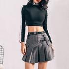 High-waist Pleated A-line Skirt With Sash
