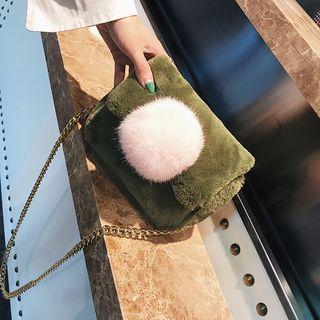 Pompom-accent Chain-strap Cross Bag
