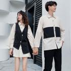 Couple Matching Two-tone Shirt / Mini Shirtdress / V-neck Buttoned Vest / Set