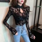 Mandarin Collar Long-sleeve Lace Top