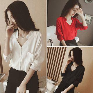 Plain Split Neck Chiffon Shirt