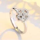 Rotatable Clover Rhinestone Sterling Silver Open Ring Ring - Silver - One Size