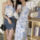 Spaghetti Strap Tie-dye Print Midi A-line Dress / Tube Top