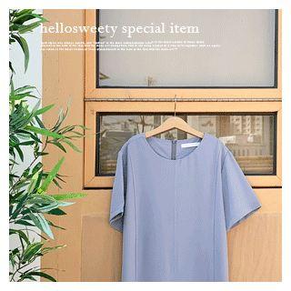 Short-sleeve Pleated-hem Dress Sky Blue - One Size