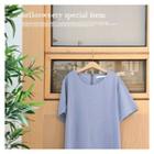 Short-sleeve Pleated-hem Dress Sky Blue - One Size
