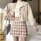 Cropped Button Jacket / Plaid Mini A-line Skirt