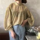 Puff Sleeve Floral Blouse As Shown In Figure - One Size