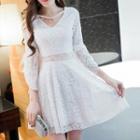 3/4-sleeve Lace Mini A-line Dress