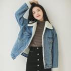 Faux Shearling Lined Buttoned Denim Jacket