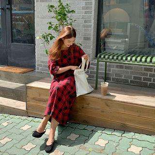 Plaid Maxi Shirtwaist Dress
