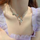 Heart Acrylic Pendant Alloy Necklace Multicolor Bead - Silver - One Size
