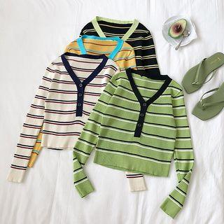 Contrast Trim Striped V-neck Crop Top